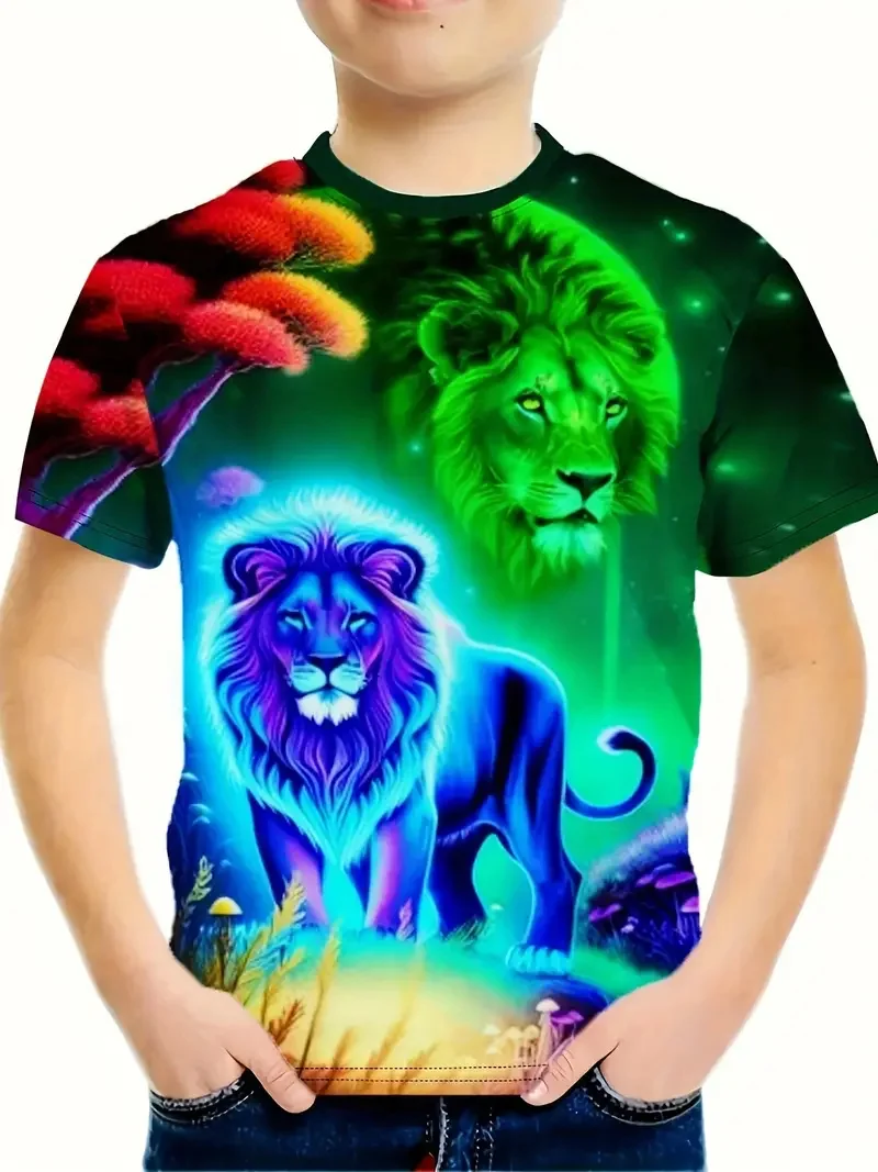 

2025 Baby T-Shirts 3d Print Lion Cool Casual Daily Animal Fashion Boy Clothes Casual Short Sleeve Tees Boys Clothing Top