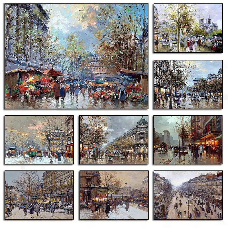Flower Market Paris Urban Street Scenery Posters Prints Canvas Printing Retro Wall Art Picture for Living Room Home Decor Gifts