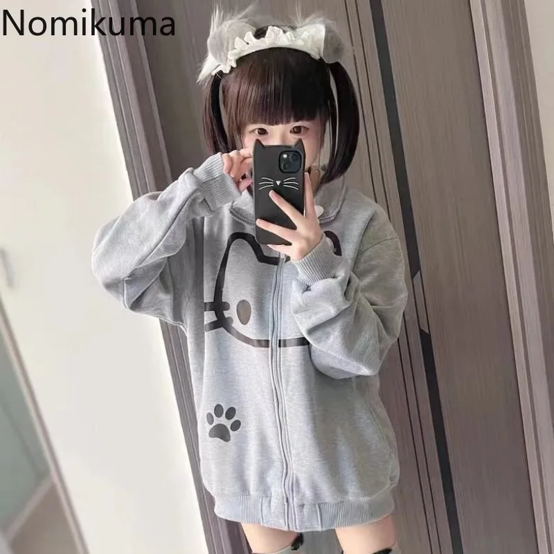 2024 Ropa Mujre Anime Hoodie Jackets Women\'s Clothing Stand Neck Zipper Cute Y2k Coat Casual Fashion Japanese Sweatshirts Tops