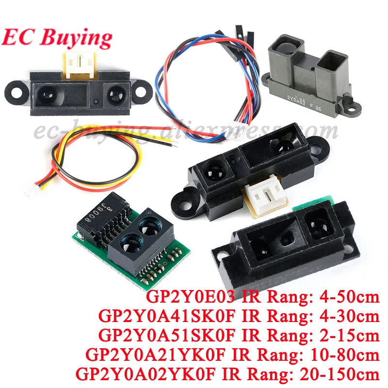 GP2Y0A02YK0F 20-150cm GP2Y0A21YK0F 10-80cm GP2Y0A41SK0F 4-30cm GP2Y0E03 4-50cm GP2Y0A51SK0F 2-15cm IR Infrared Ranging Sensor