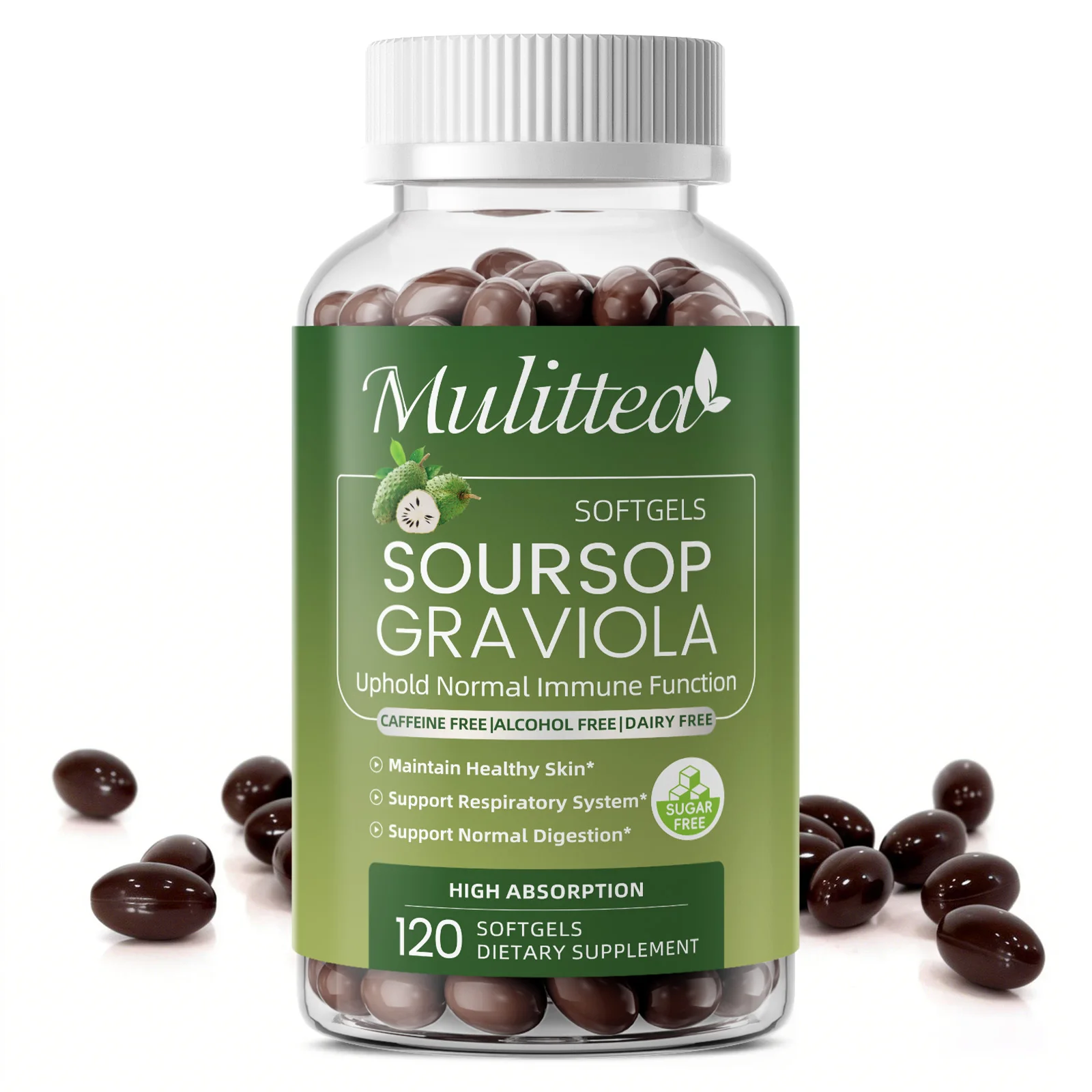 Mulittea Graviola Soursop Extract Capsules Immunity and Digestive Health Support Skin Care Gluten & Heat Free