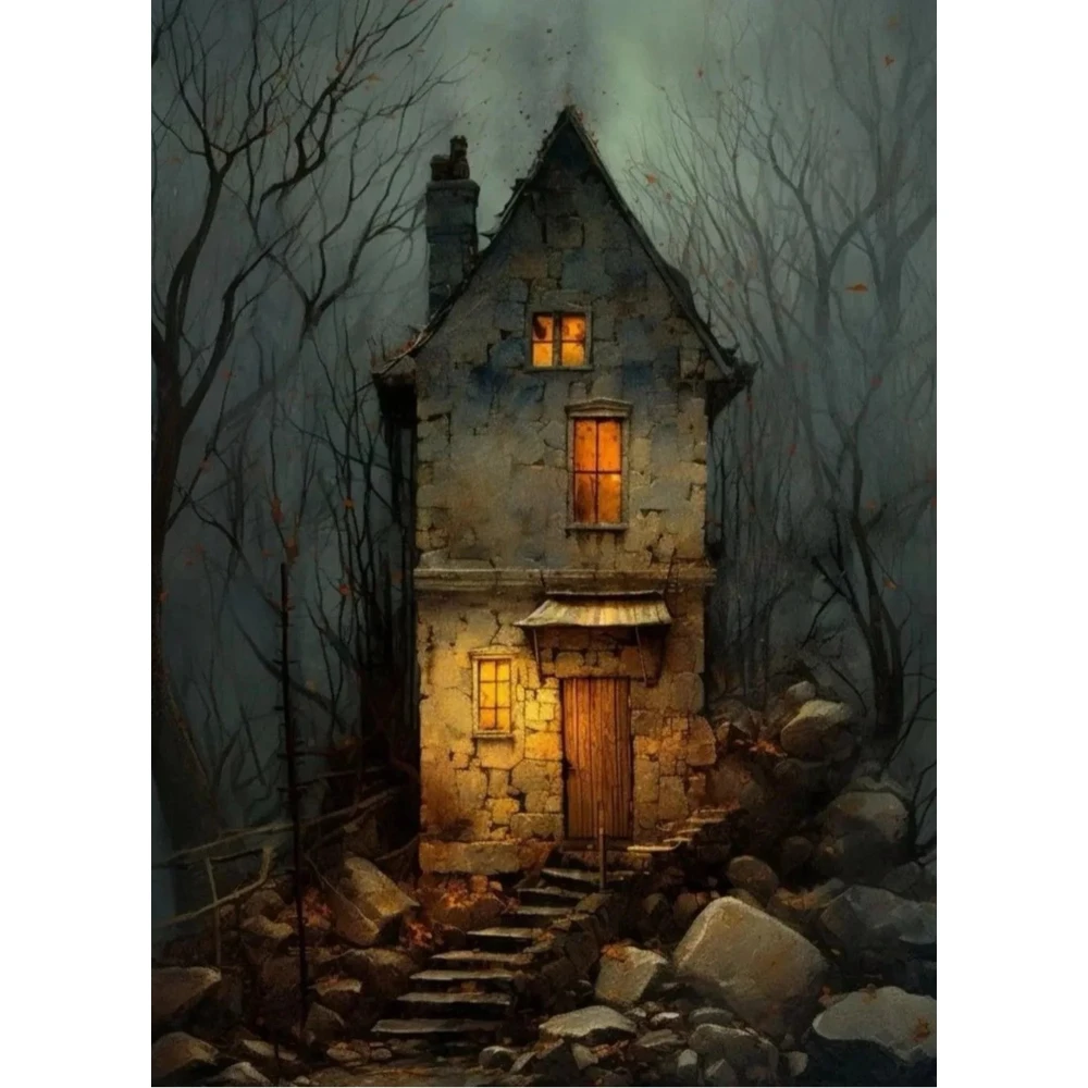 

500/1000/1200/2000 PCS Jigsaw Puzzles Bright House Scenery Night Family Activity Games for Bedroom Gameroom Home Decor Gift