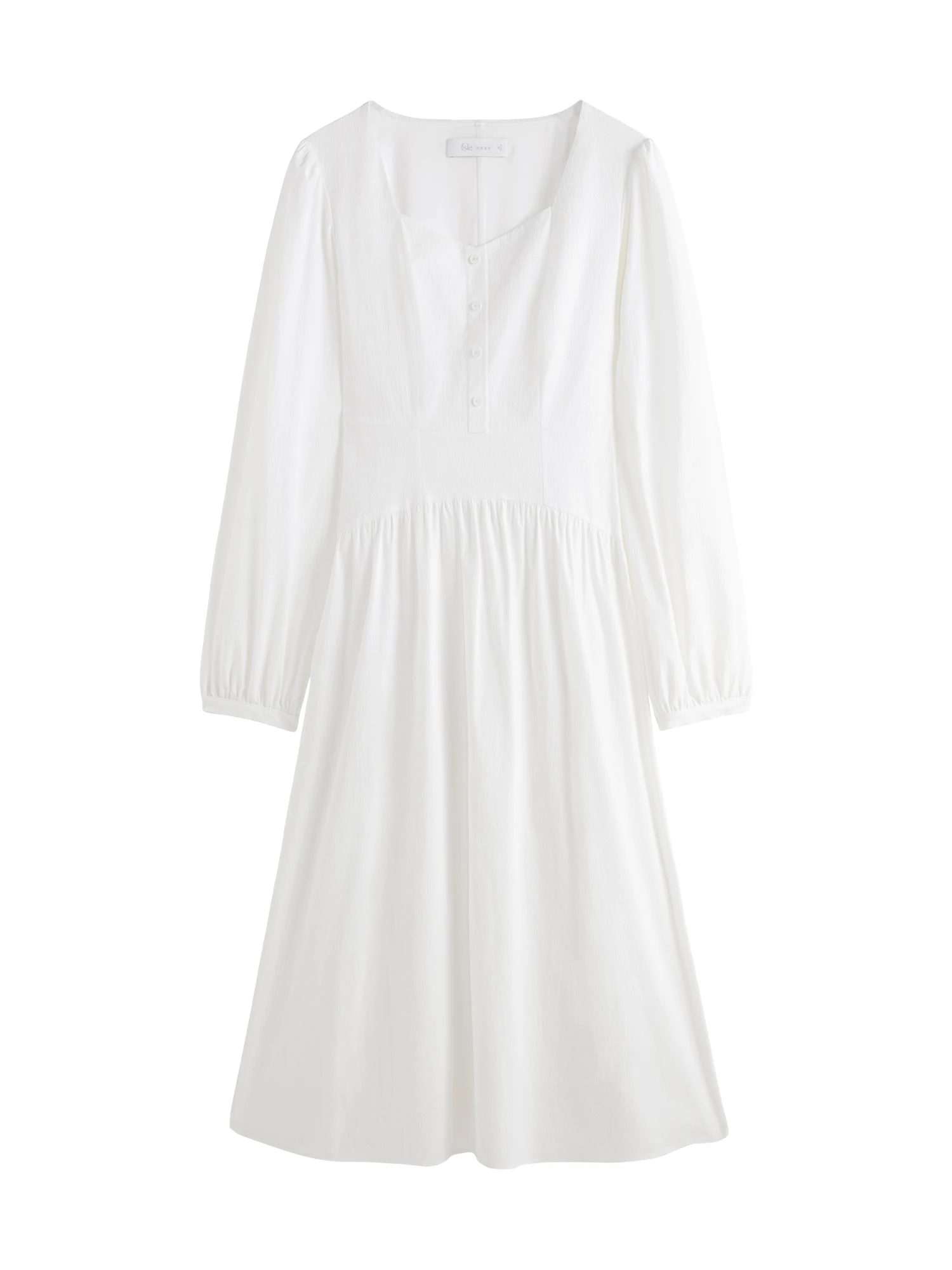 FSLE-Robe blanche à manches longues pour femme, col carré, taille haute, en coton, couleur unie, automne 2024, 24FS13116