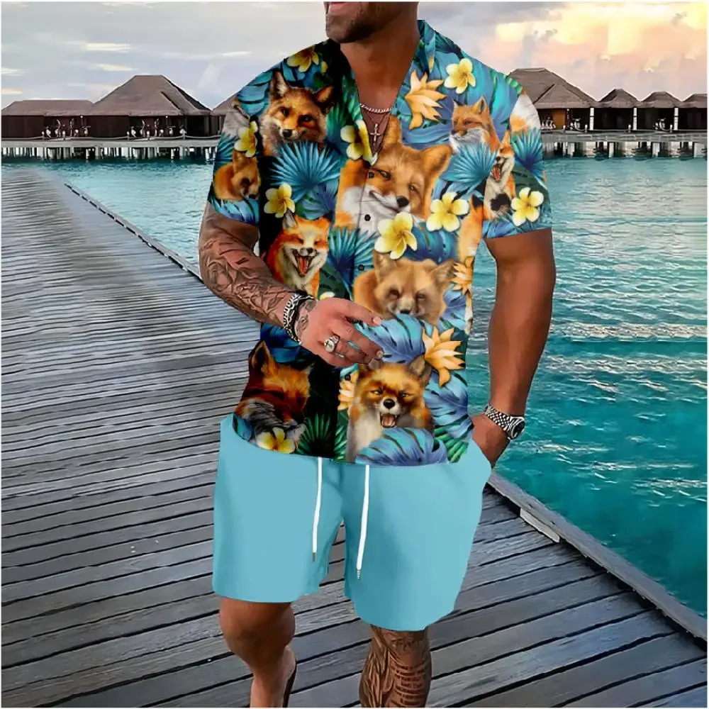 Conjunto de camisa de manga corta con estampado 3D de flores para hombre, pantalones cortos de playa informales de gran tamaño, ropa de calle, trajes hawaianos, moda de verano