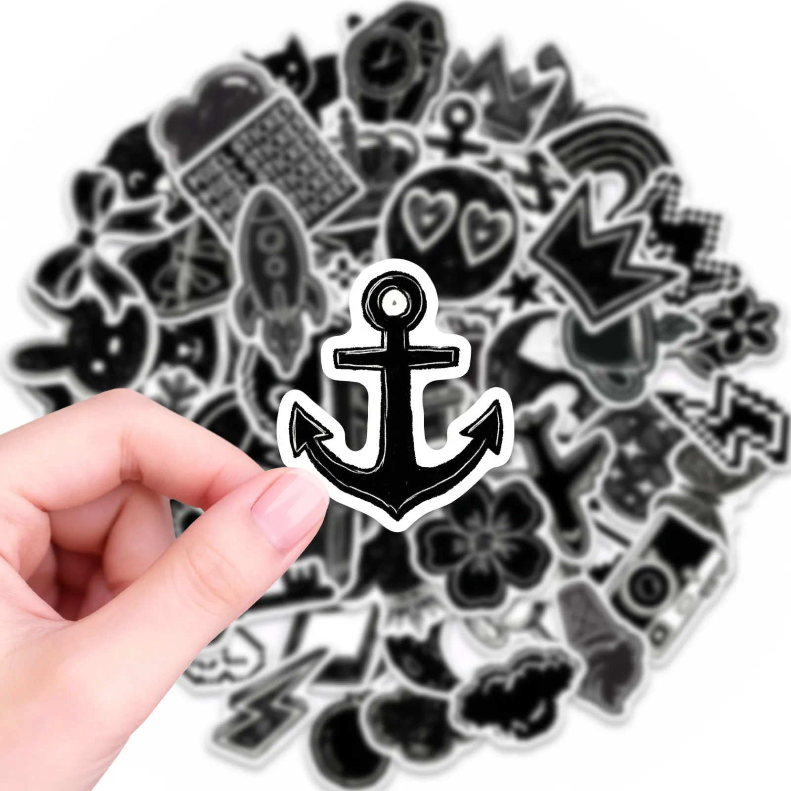 Black White Minimalist Stickers, Simple Heart & Cat Decals, Aesthetic DIY Supplies for Journal, Photocard and Scrapbooking