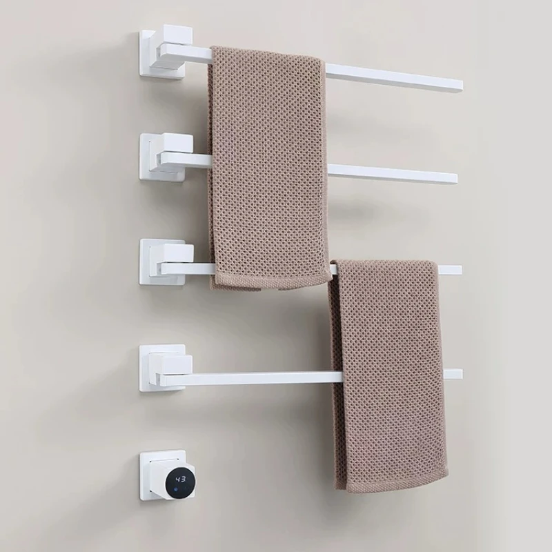 

White bathroom rotating electric towel rack, heating drying rack copper