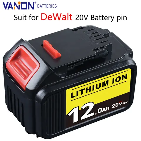 Vanon 12Ah DCB205 MAX 20V Lithium Battery Replace for DeWalt DCB200 DCB202 DCB204 DCB206 DCB180 DCB183 Cordles Tool Battery pin