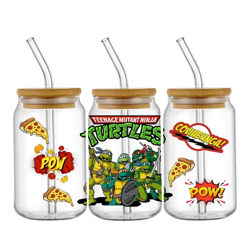 Cartoon Mädchen Ninja Turtles UV DTF Cup Wrap Transfer Aufkleber Simpson für 16OZ Glasdose selbstklebende wasserdichte individuelle Aufkleber