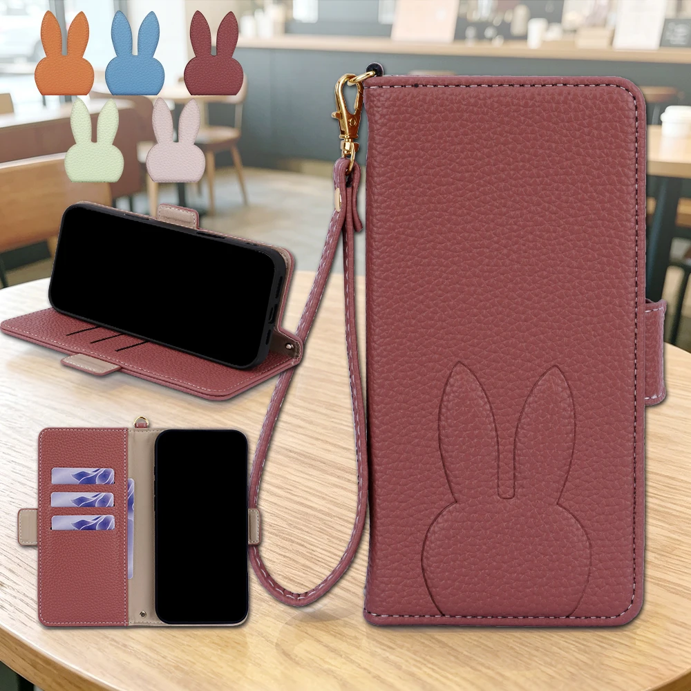 Rabbit Ears Lanyard Leather Flip Case For Samsung Galaxy A23E A22E A20E A52S A50S A30S A23S A22S A21S Wallet 3 Cards Phone Cover