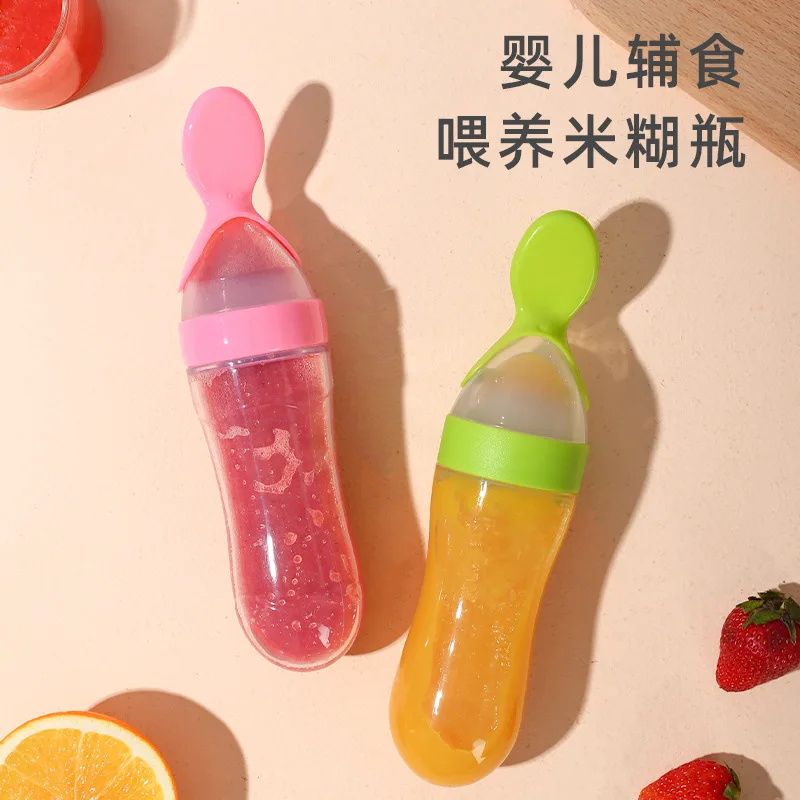 Squeezing Feeding Bottle Silicone Newborn Baby Training Rice Spoon Infant Cereal Food Supplement Feeder Safe Tableware Tools