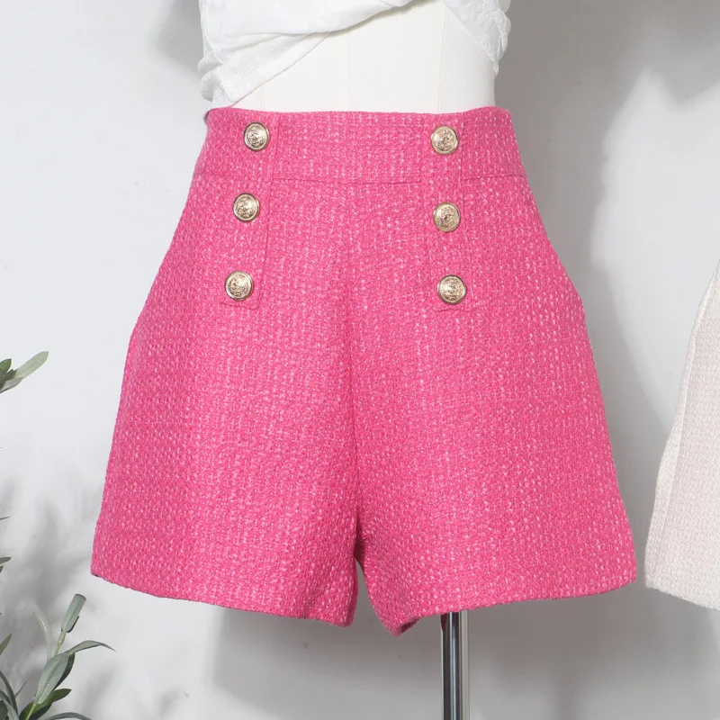 Casual Clothing For Women Wide Leg A Line Boot Cut Short Pants Chic High Waisted Double Breasted Wool Short Slim Fit Short1109