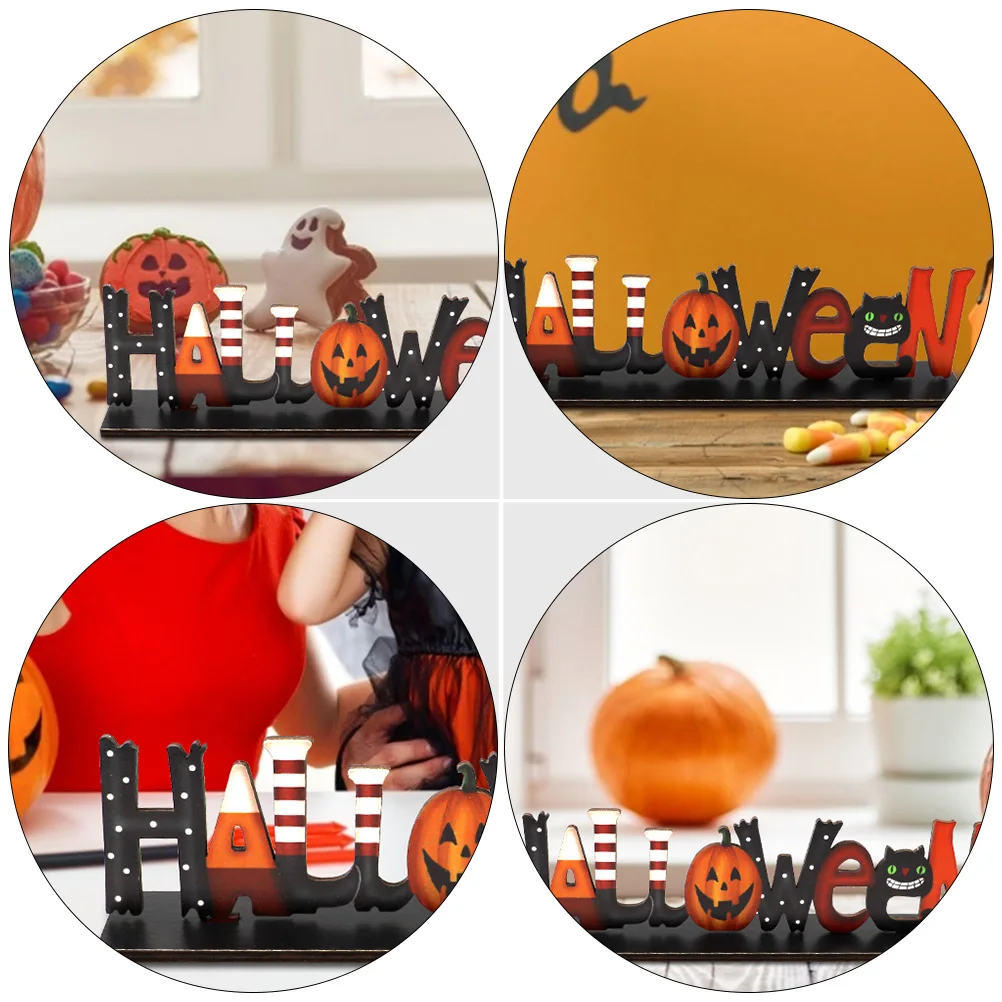 

1pc Wooden Craft Decor Creative Halloween Desktop Ornament Party Scene Layout Prop Home Tabletop Adornment Hollow