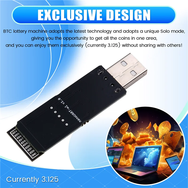 AEE7-USB BTC Miner Solo Lottery Miner 40-50KH/S Bitcoin BTC Miner Asic Mineração Mineiro de baixa potência para escritório doméstico