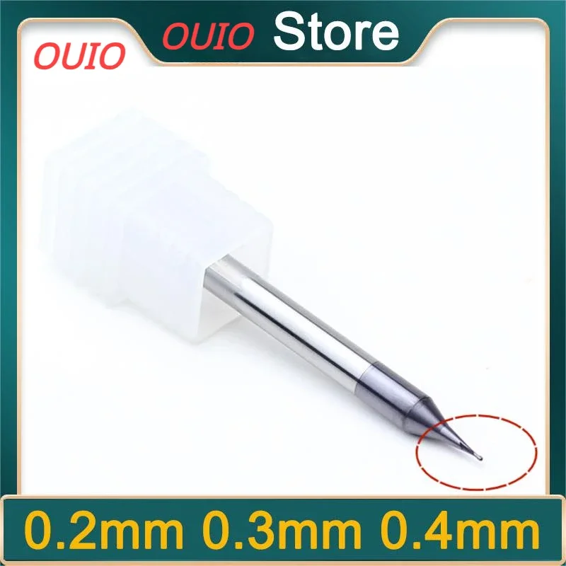 OUIO 0.2mm 0.3mm 2 Flute HRC60 Micro Ball End Mill Tungsten Carbide Flat 4mm Shank Milling Cutter Mirco CNC Engraving  0.2-0.9mm