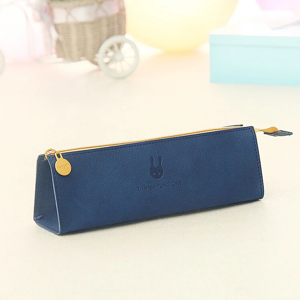 Estuche triangular para lápices, textura azul marino, resistente a los arañazos, estilo Vintage, cremallera suave, estuche multiusos para lápices
