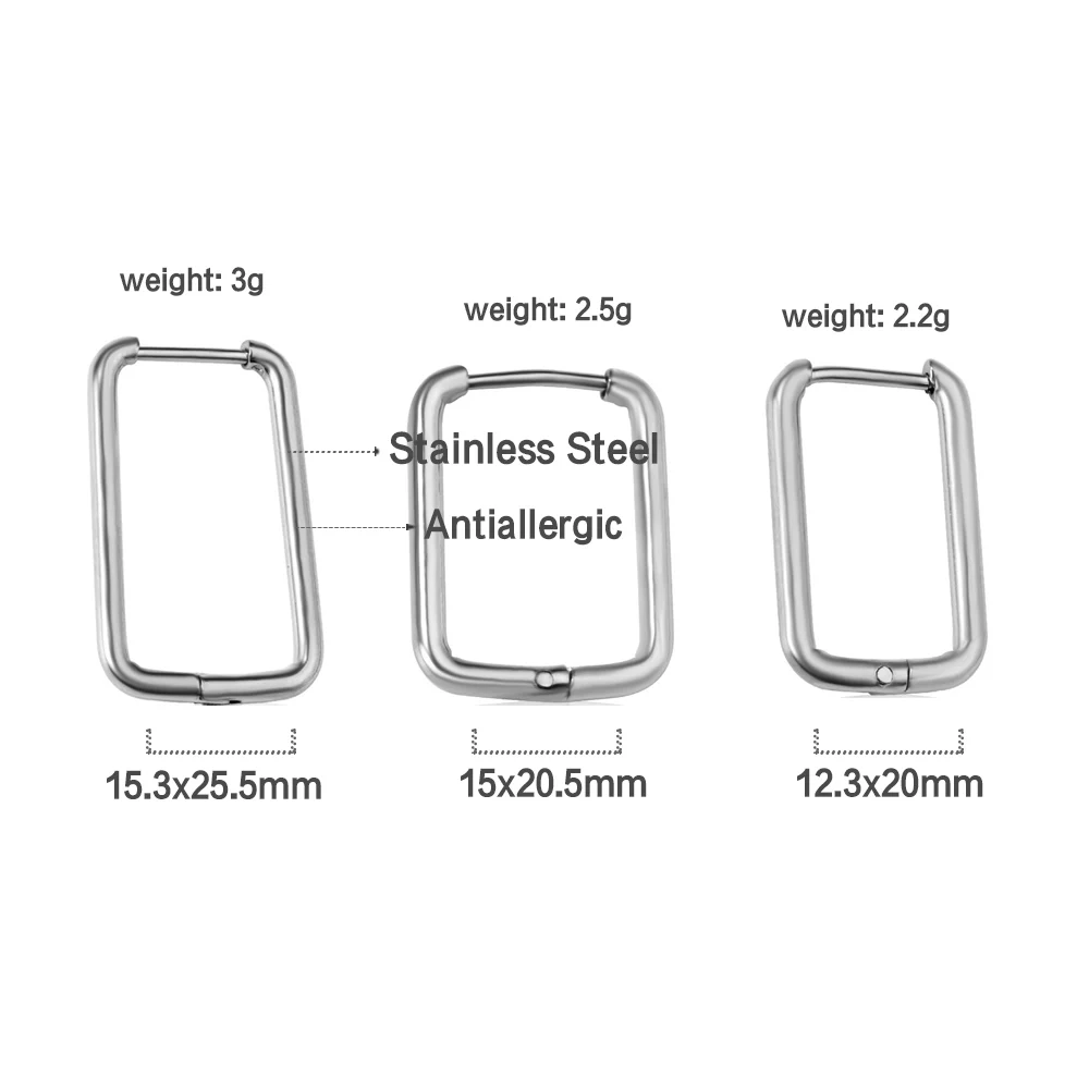 LUXUSTEEL Rectangle U-Shaped Metal Hoop Earrings For Women Men 316L Stainless Steel Waterproof Huggie Cartilage Ear Accessory