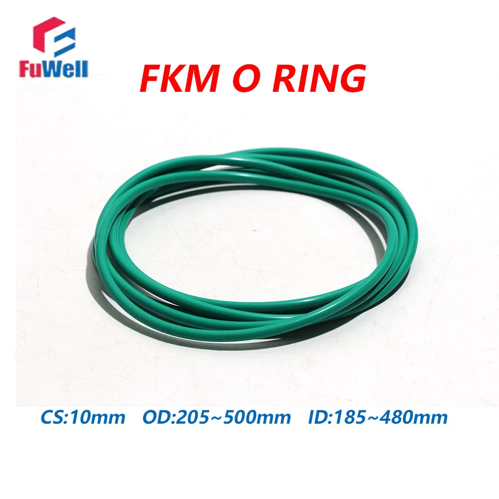 Fuwell 1pc FKM O-Ring Sealing Gasket CS 10mm High Temperature Resistant for Insulation Oil OD 205mm-500mm Fluorine Rubber Washer