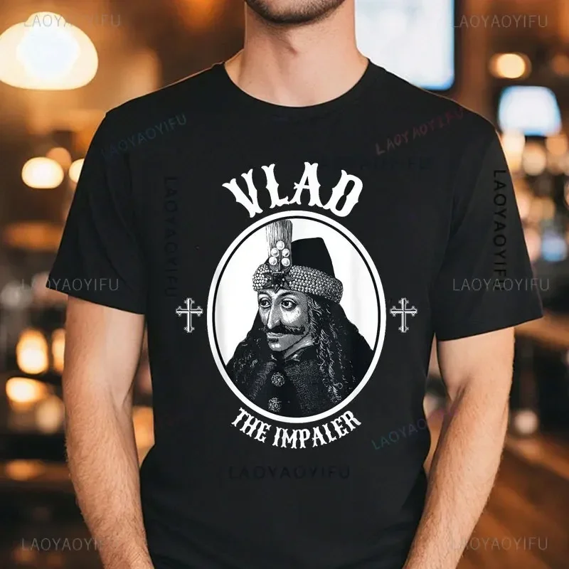 Vlad Dracula Tepes The Impaler Vampire Men Camisas Men Gothic Halloween Horror Movie Casual T-shirt High Quality Cotton Tee Tops