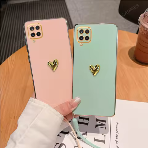 3D Gold Heart Plating Silicone Soft Case For Samsung Galaxy A12 4G 5G A22 A20s A10s A04s A04e A03s Cover A 12 22 04s 04e 03s 20s