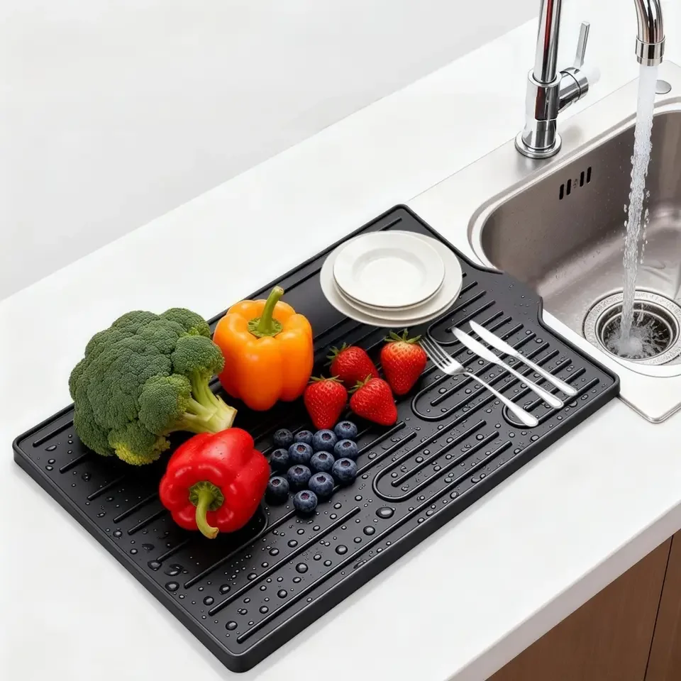 Silicone Drain Pad Drying Mat Pots Dish Drain Mat For Kitchen Tableware Non-slip Mats Anti-scald Coaster Kitchen Utensils 1PC