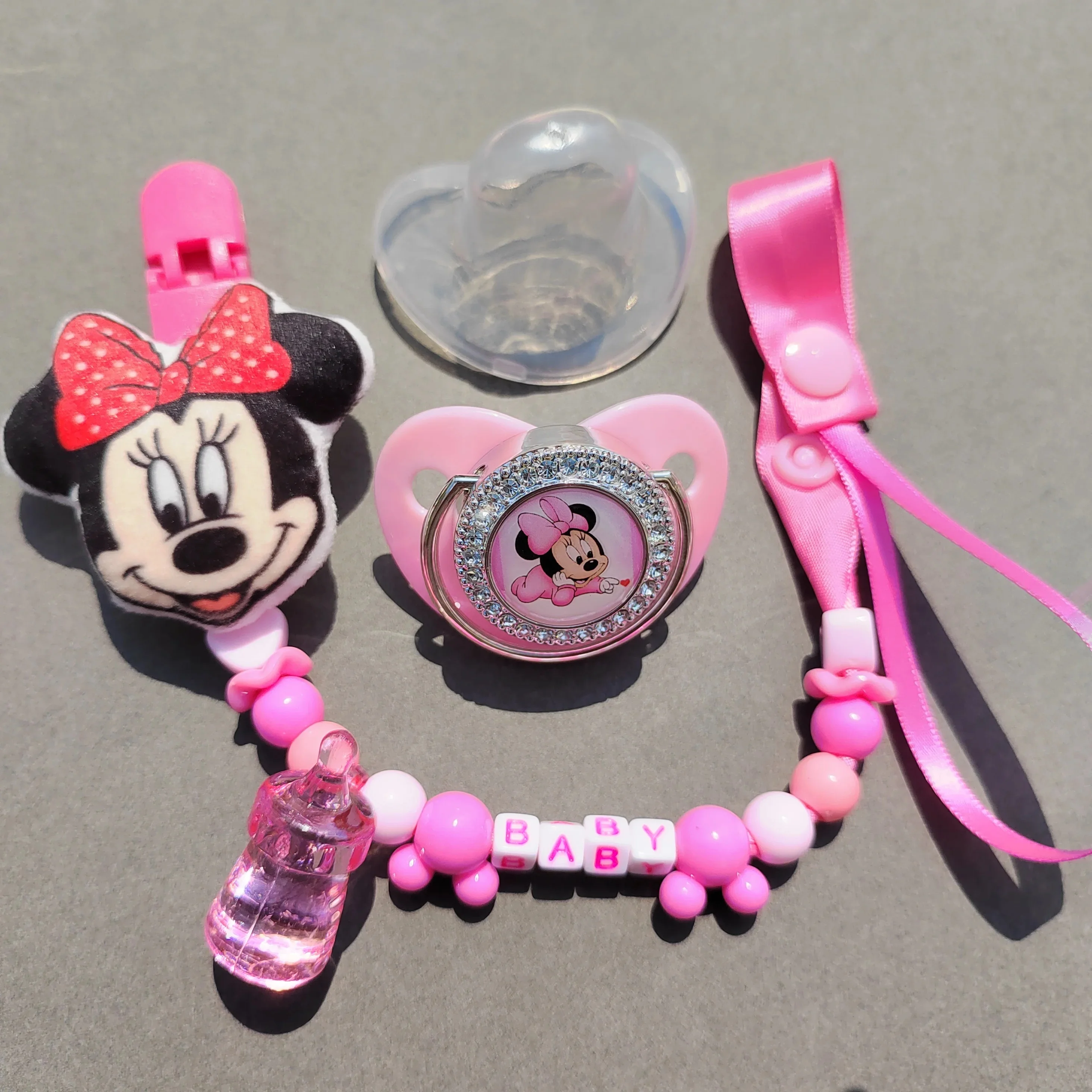 [ Minnie Mouse] 2024 Shiny baby pacifier clip chain Baby newborn pacifier Pacifier soothing baby shower gift chupetes para bebe