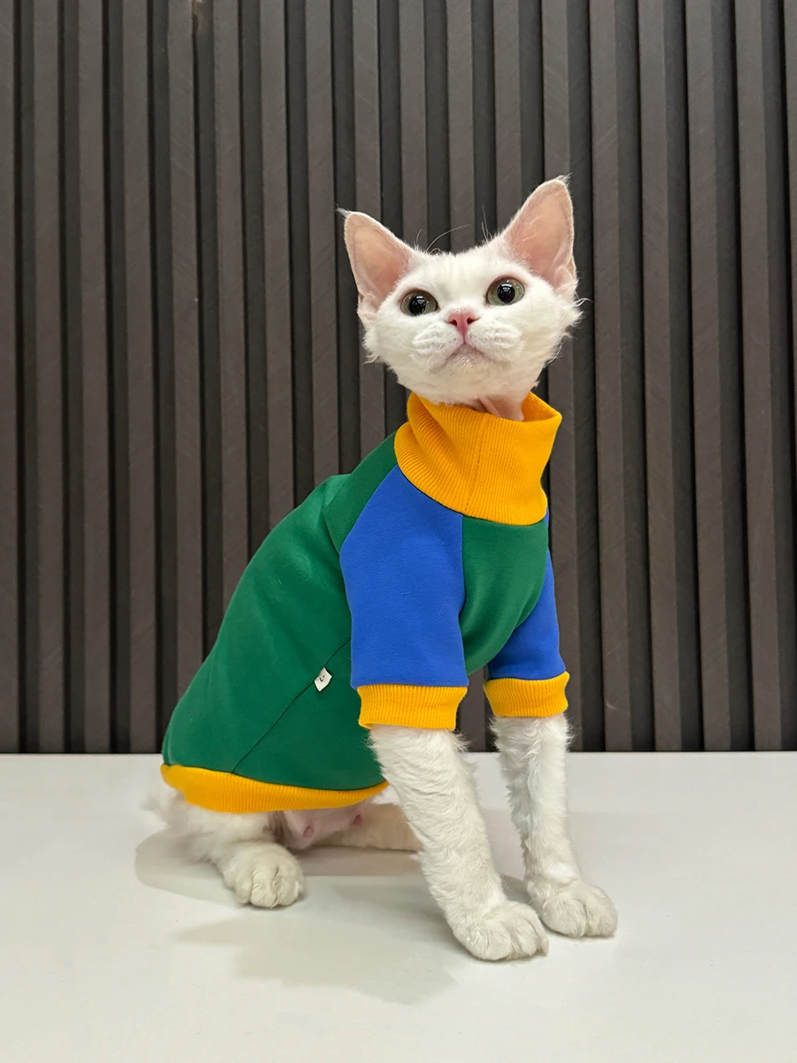 Patchwork Undershirt for Sphynx Cat Autumn Winter Soft Cotton Shirt for Devon Rex Long sleeves Coat for Kittens Cat Supplies