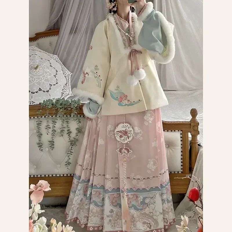 Nouvel an chinois, Hanfu d'hiver de l'année du dragon, porte-stylo de la dynastie Ming, vêtements Hanfu brodés traditionnels chinois, Mamia en peluche