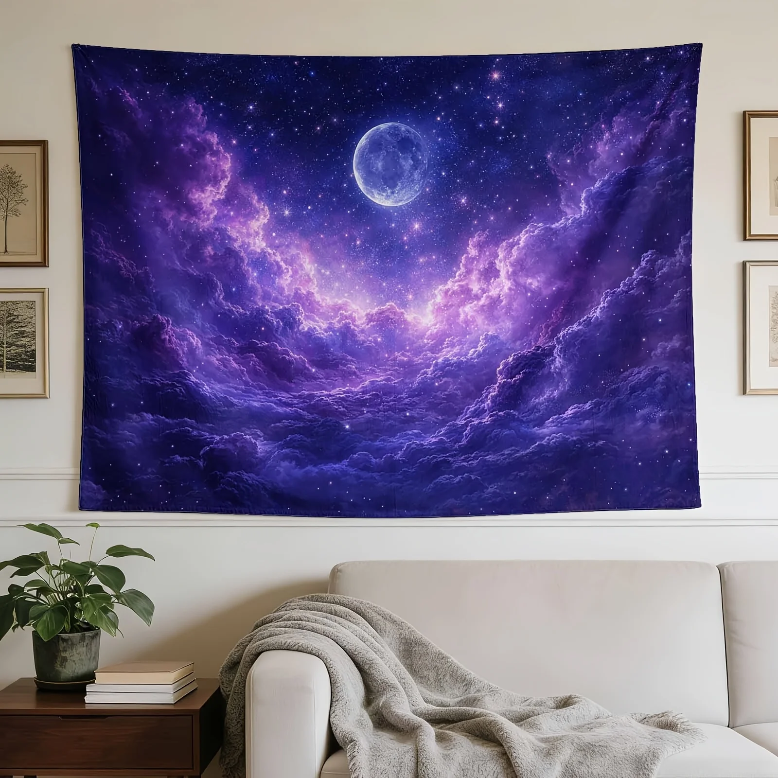 Dreamy Cosmic Galaxy Nebula Tapestry Starry Night Moon Wall Hanging Boho Space Decor Artwork for Bedroom Living Room House Accen