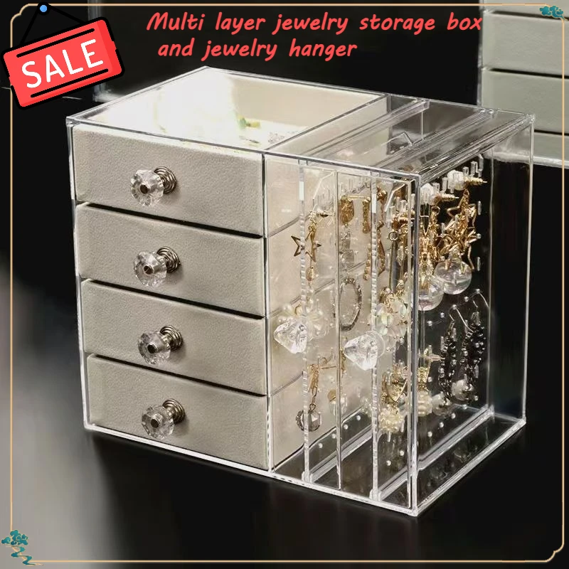 

Home Desktop Necklace, Earring, Jewelry Storage Box, Anti Oxidation Multi-layer Transparent Earring Hanger Box, Display Box