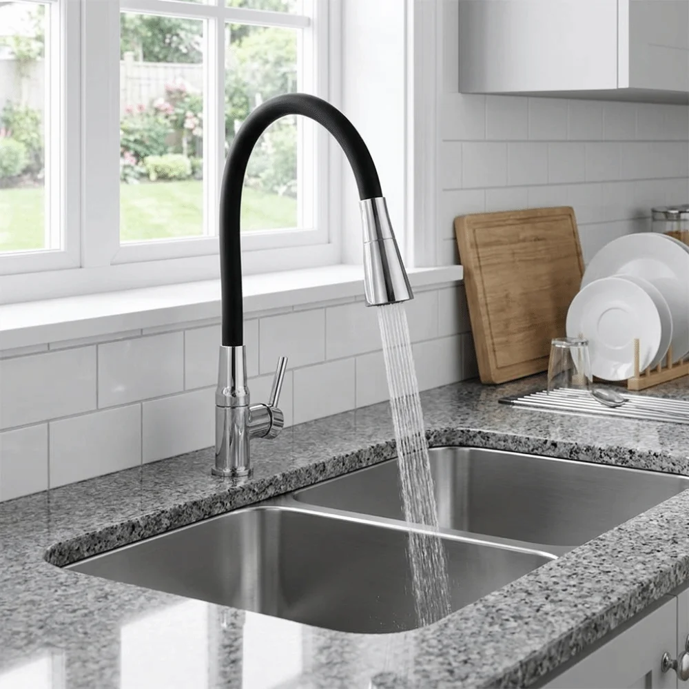 Black Wall Mounted Kitchen Faucet Colorful Optional Flexible Rotatable Neck Single Cold Water Tap 1/2