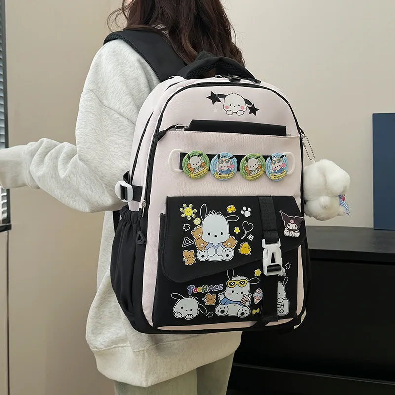 แฟชั่น Sanrio กระเป๋าเป้สะพายหลังความจุขนาดใหญ่อะนิเมะพิมพ์ Daypack กระเป๋านักเรียนน้ําหนักเบากระเป๋าเดินทางลําลองกระเป๋าเป้สะพายหลังสําหรับเด็กผู้หญิง