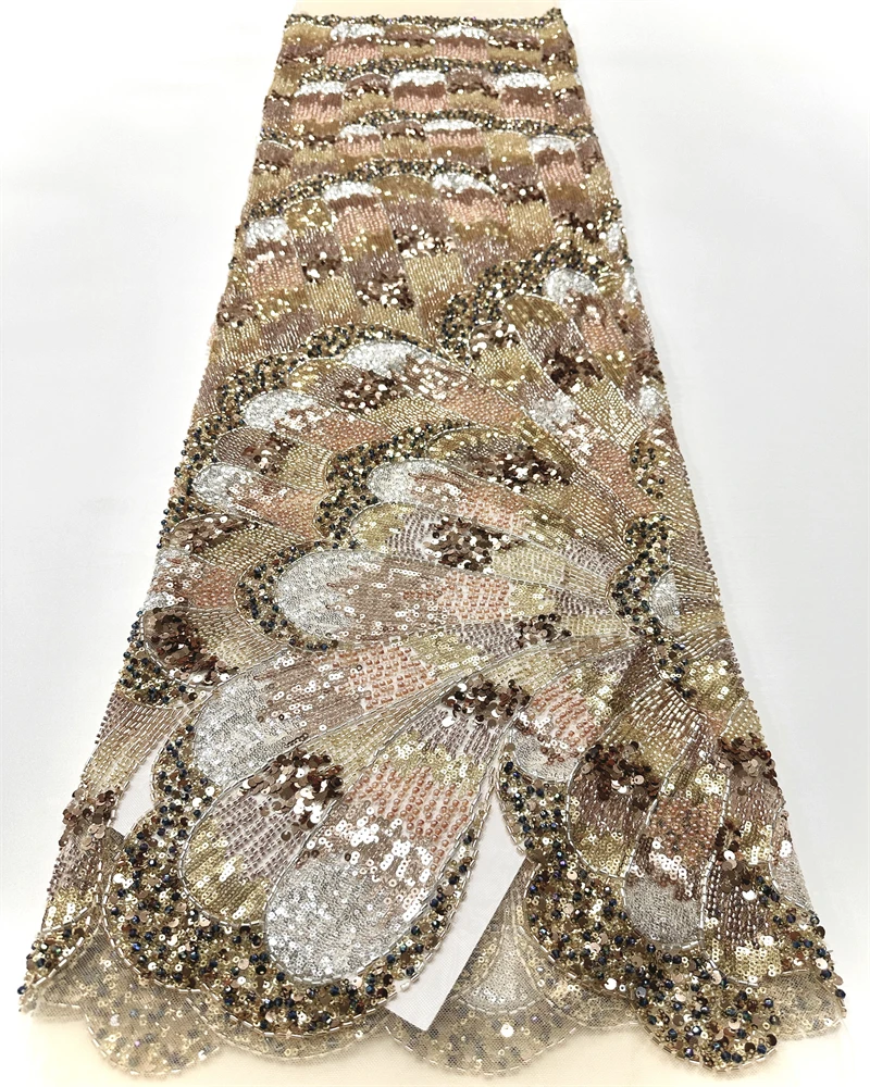 2025 Luxury French Mesh Embroidery Beaded Lace Fabric African Nigerian Sequins Lace Fabric For Wedding Dress Sewing Material