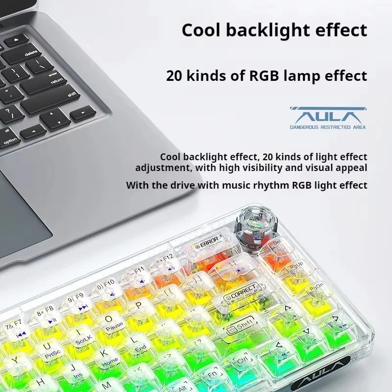 New Aula F68 Customized Mechanical Keyboard Transparent The Third Mock Examination Wireless Bluetooth Hot Plug Mechanical Shaft