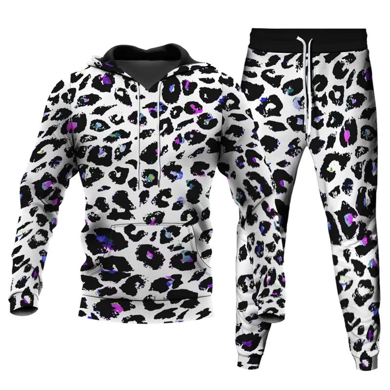 Leopard Zebra Pattern 3D Printed Tracksuits Men\'s 2 Piece Set Hoodies Sweatpants Streetwear Casual Two Piece Male Oversized Suit