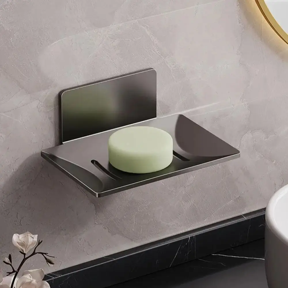 

Space Aluminum Soap Dish Holder Wall Mounted Non-punched Heavy Duty Soap Tray Single Layer Easy To Install Shower Soap Saver