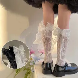 Summer Thin Lace Mesh JK Lolita Frilly Stockings Cute Mother Kids Ruffle White Black Knee High Long Socks for Girls Children