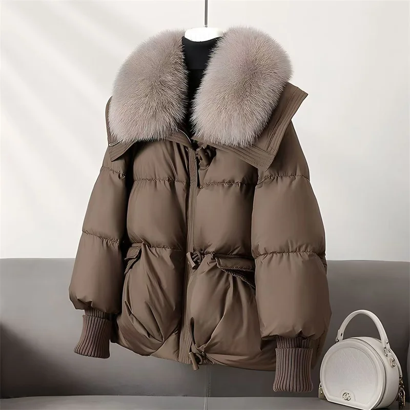 Down Cotton-padded Jacket 2024 Autumn Winter New Fashion Western Style Thick Korean Short Loose Fur Collar Cotton-padded Jacket