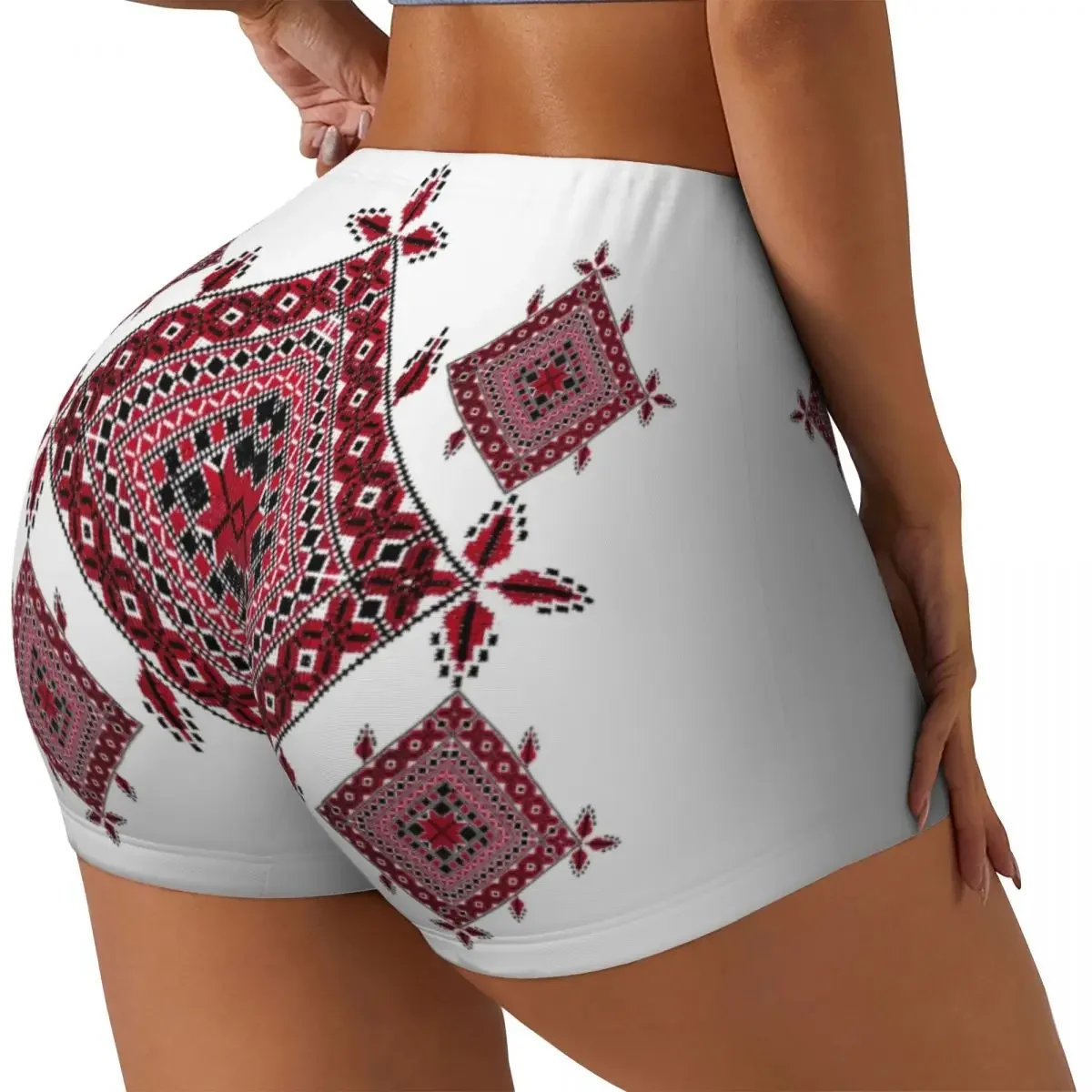 Celana Pendek Latihan Lari Pengendara Sepeda Pola Tradisional Keffiyeh Arab Kustom untuk Wanita Celana Pendek Yoga Gym Atletik Seni Tatreez