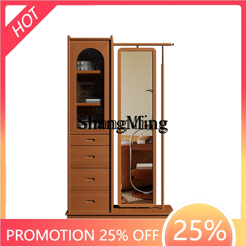 

ZYY solid wood glass coat rack full-length mirror multi-function locker full-length mirror
