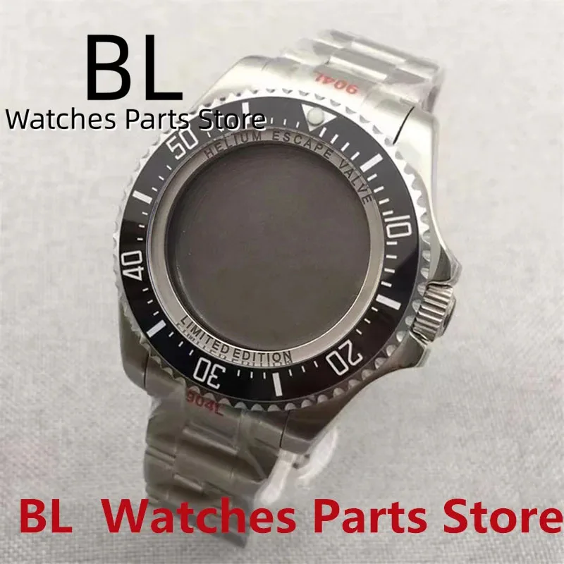 BLIGER 43mm Sapphire Glass Watch Case With Letters Chapter Ring Fit NH34 NH35 NH36 ETA2824 PT5000 MIYOTA Watch Parts Steel Band