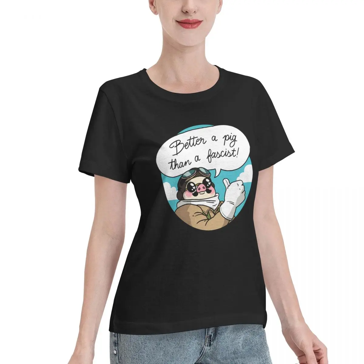 Reliable Item Better A Pig Than A Fascist! Women's T-shirt Modern Sport Casual Top