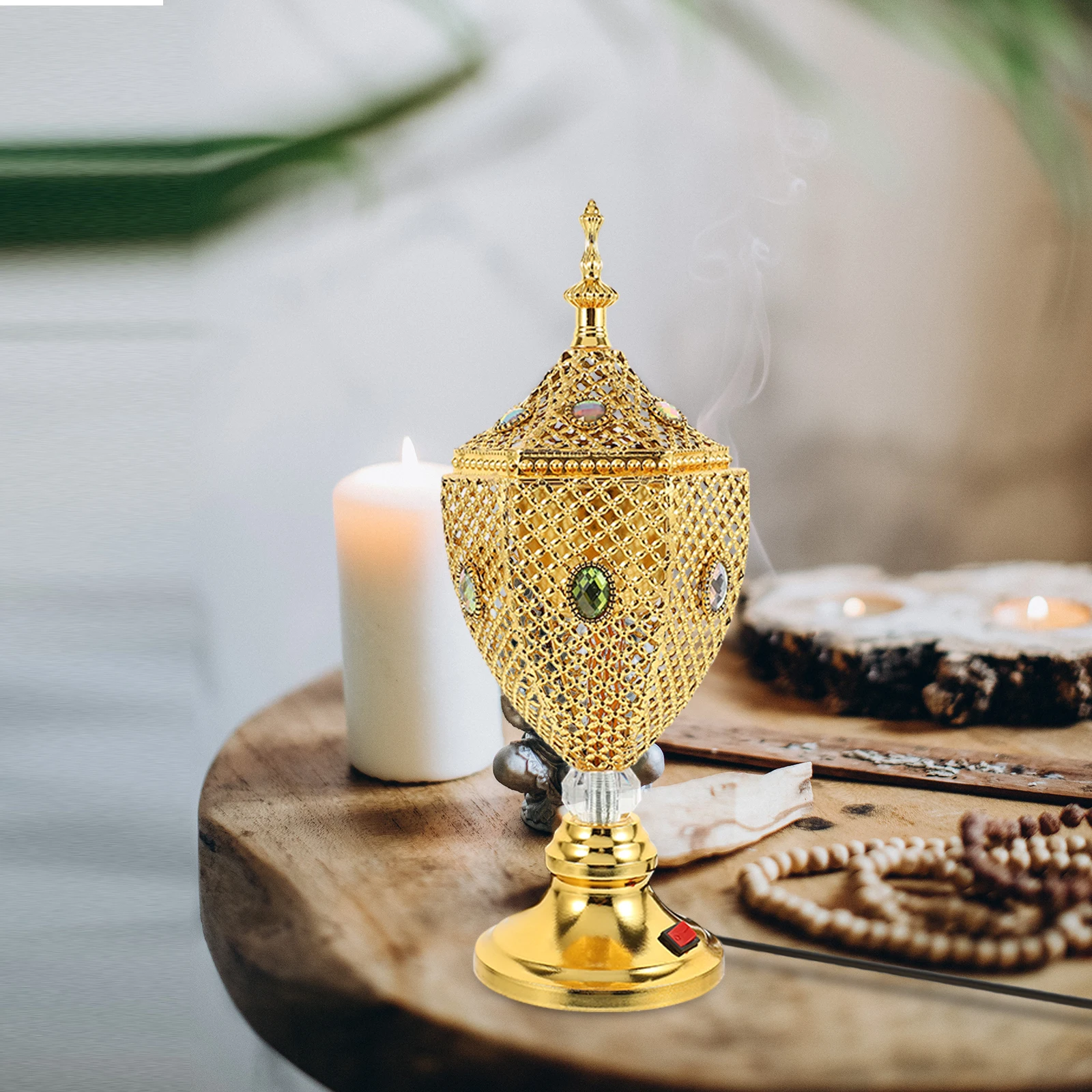 

Retro Incense Burner Electric Censer Home Decor Aroma Burner Vintage nament Plug in Household Reusable Metal Middle for Study