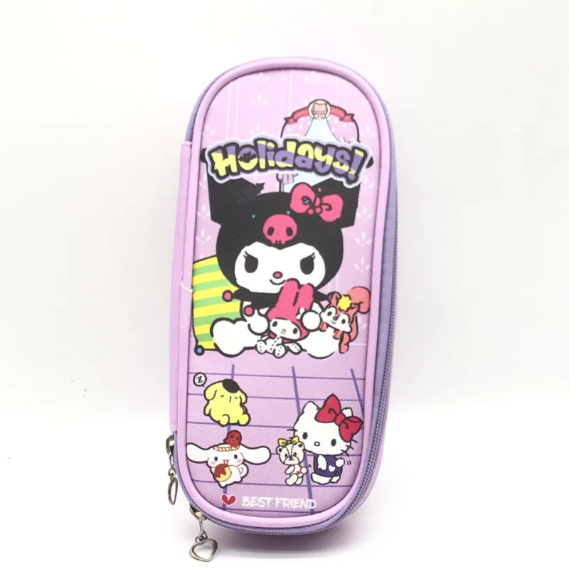 Sanrio Hello Kitty Kuromi My Melody Cinnamoroll Pen Bag Beauty Cute PU Desktop Pen Bag for Primary School Students Pencil Bags