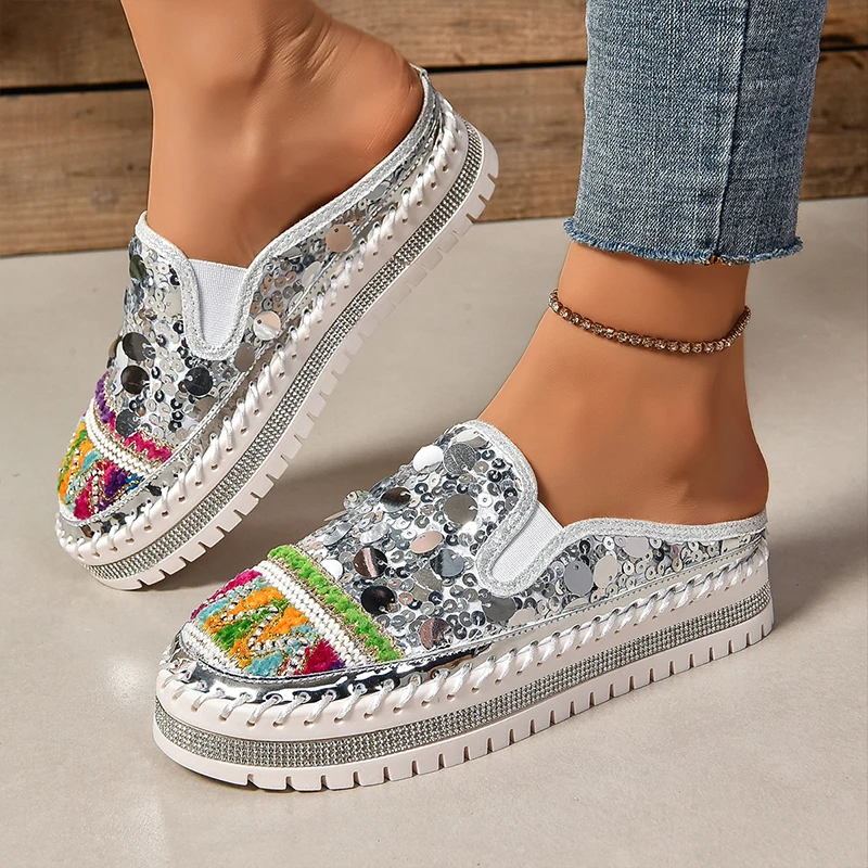 

Shoes Women Summer 2024 Bling Sequin rhinestone Luxury Ladies shoes Lightweight Comfortable SLIP-ON Walking shoes tenis de mujer