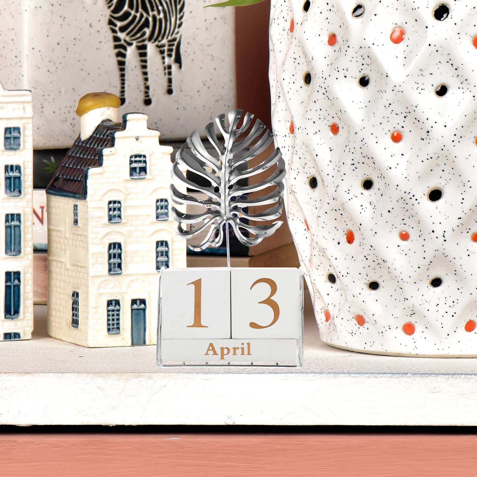 

for Totortoise Back Leaf Calendar Ornament Vintage Decor Wood Desk Desktop Cube Decoration