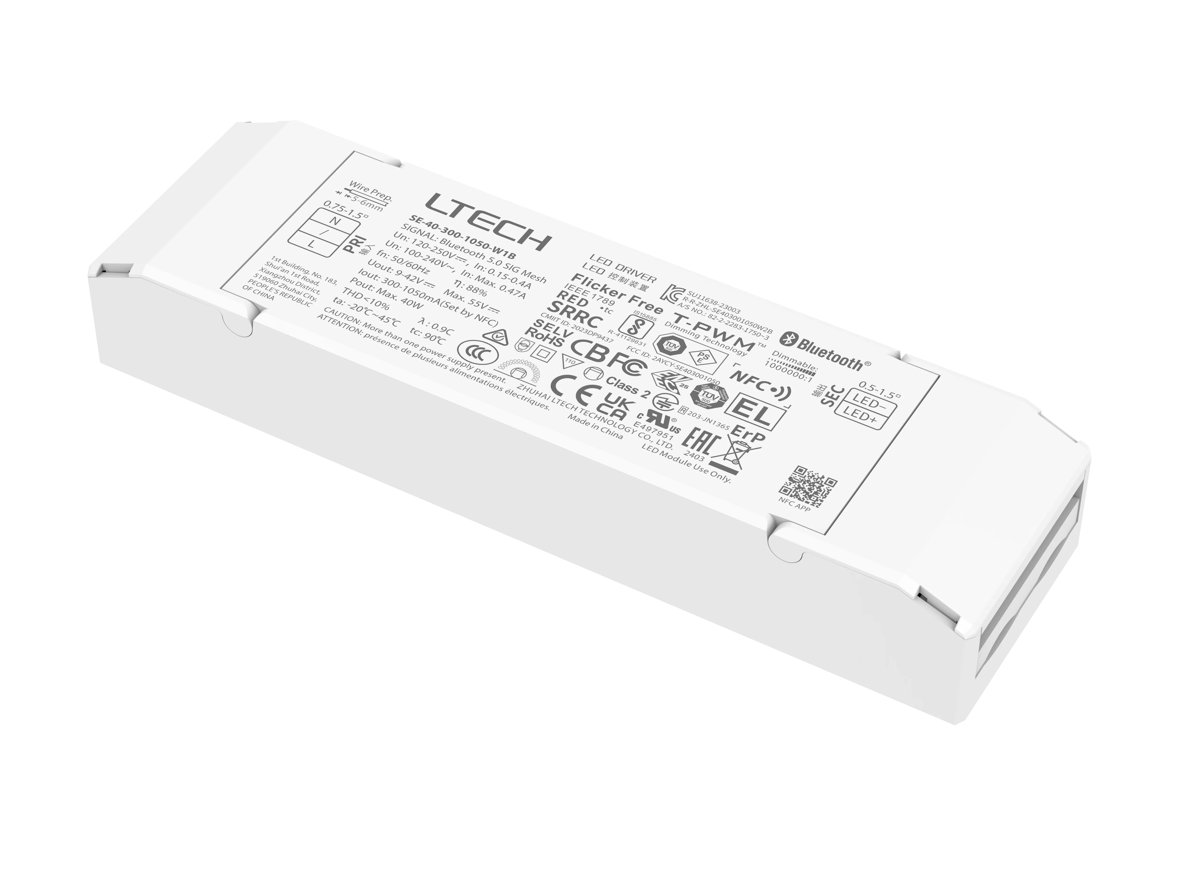 100-240Vac NFC Dimmable CC LED Driver BT5.0 SIG Mesh, Commercial Ceiling Light 40W 300-1050mA 30W 200-800mA