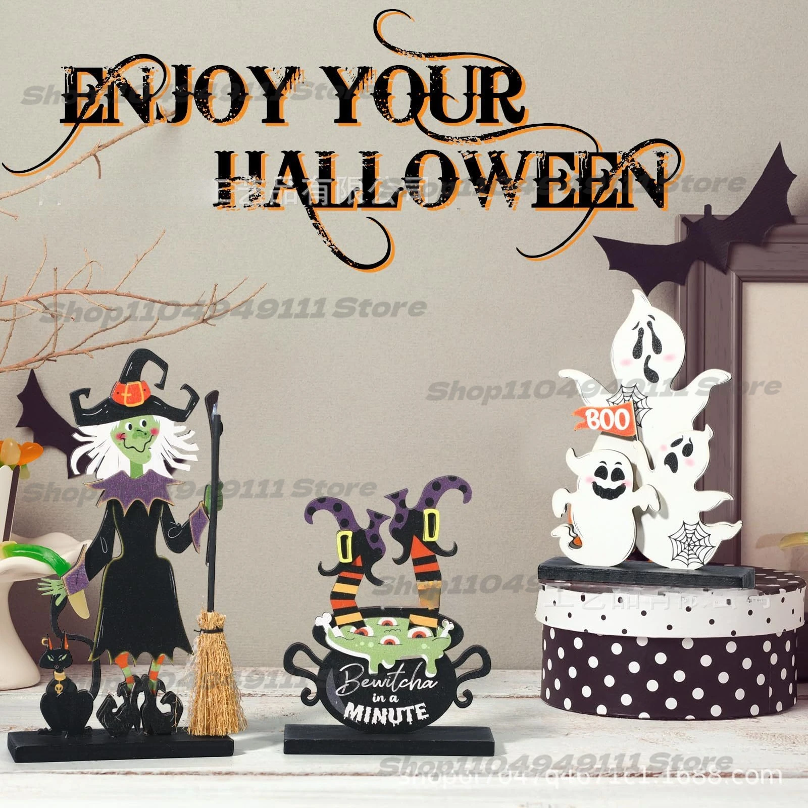 

Halloween Wooden Decorations Pumpkin Ghost Bat Ornaments Wooden Decorations Table Decoration Party Home Decoration Model