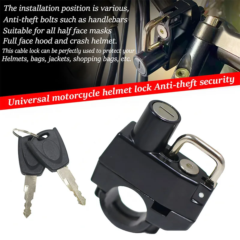 Motorcycle Helmet Lock - Anti-Theft Security with 2 Keys, Compact & Weather Resistant for Motorbike, Scooter, E-Bike Protection