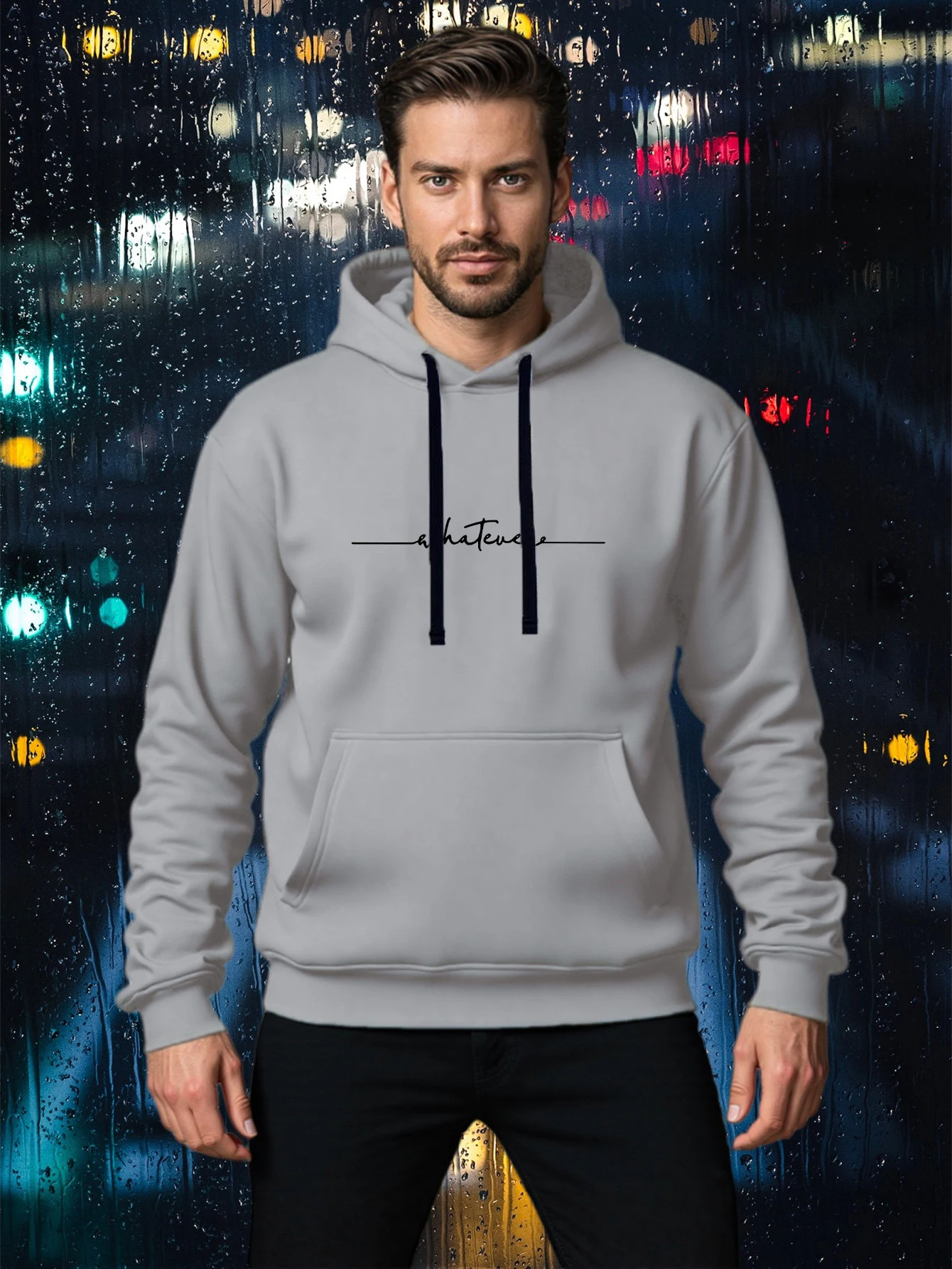 تي شيرت رجالي بأكمام طويلة ورقبة دائرية فضفاض مقاس كبير للخريف والشتاء بقلنسوة