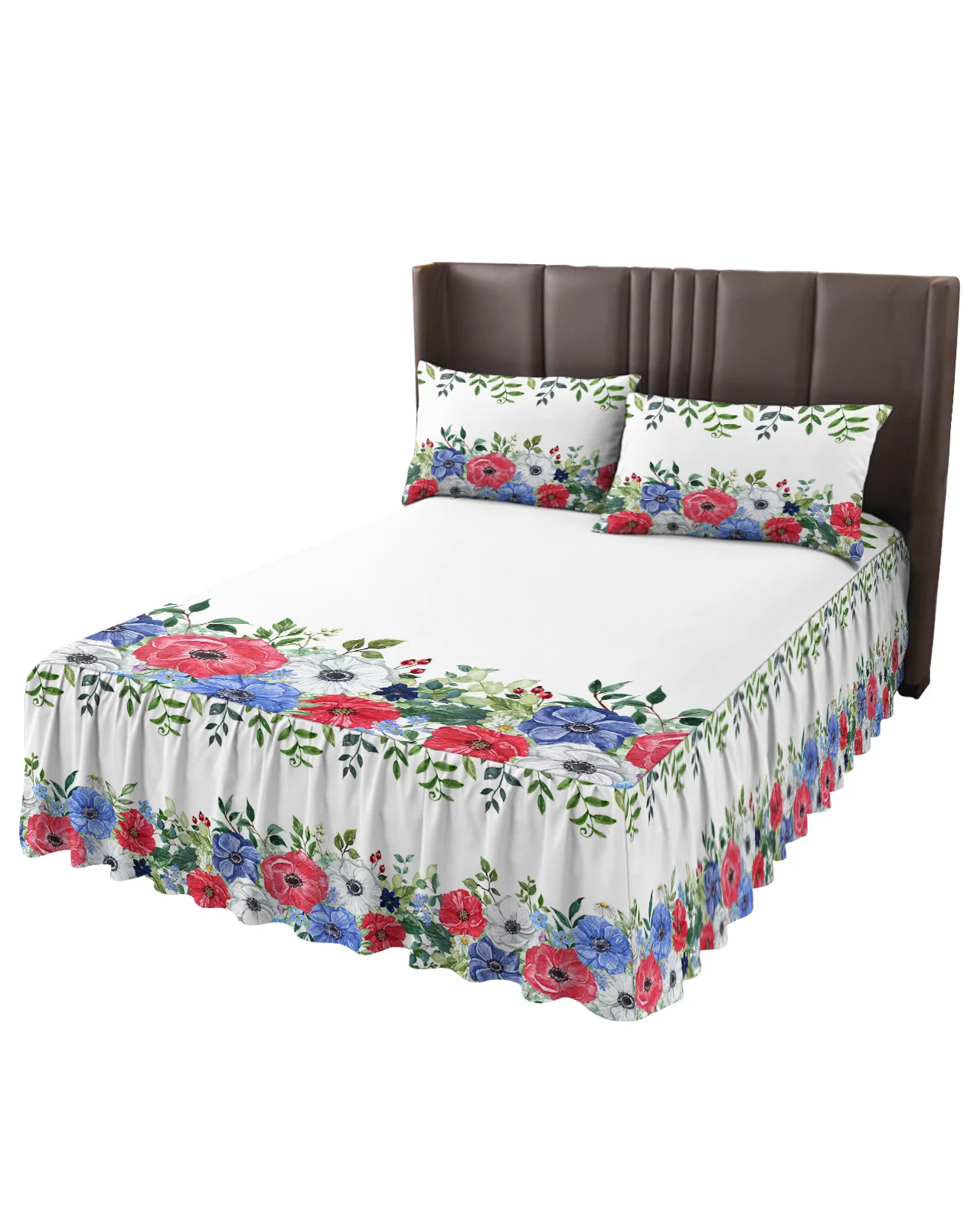 Poppy Plant Flower Bed Skirt Elastic Fitted Bedspread With Pillowcases Bed Protector Mattress Cover Bedding Set Bed Sheet